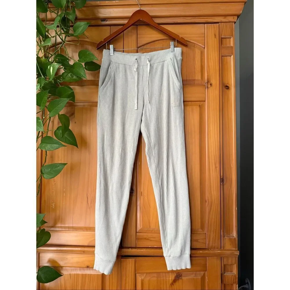 Alo Yoga Ribbed Joggers Cream Beige Womens Medium Lounge Pants